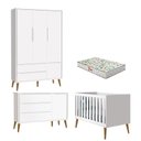 Ver imagem 1 de Quarto de Bebê 3 Portas Theo Branco Pés Amadeirados com Colchão Gazin – Reller