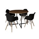 Ver imagem 6 de Mesa Jantar Industrial Amêndoa 110Cm Redonda Base V Ferro Preto C/4 Poltronas Pretas Madeir Amendoa