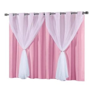 Cortina Blackout em PVC com Voil Rosa 2,20x1,30cm
