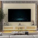 Ver imagem 7 de Estante Home para TV até 85 Polegadas com LED e Portas Rattan 100% MDF 217CMX217CM Luminare Native Off White