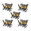 Ver imagem 2 de Kit 5 Jogos de Mesa Dobráveis 70x70cm com 20 Cadeiras Madeira Maciça Imbuia Preto/Amarelo