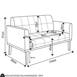 Sofá Namoradeira Base Madeira Castanho Ana Suede Grafite - Ibiza - 4