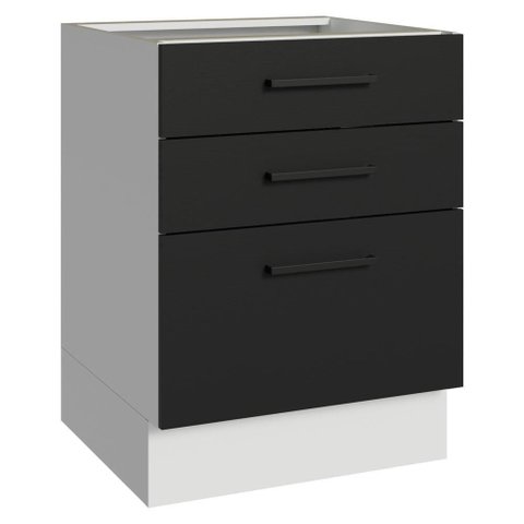 Balcão Agata 3 Gavetas MDP 60cm Branco e Preto Madesa