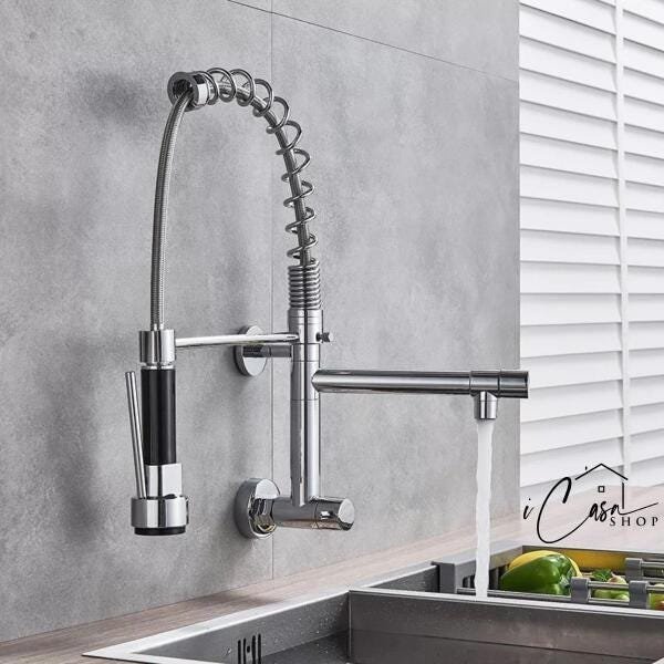 Torneira Cozinha Gourmet De Parede Bica Móvel Cromo Premium - 3