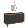Kit Aparador Buffet para Sala Easy com Espelho Adnet 54cm Freijó C03 Preto Castanho - Lyam Decor - 1