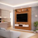 Ver imagem 1 de Painel Ripado com Bancada Suspensa para Tv até 75 Polegadas 2230x2400 Trento Freijó/off White - Dj M
