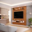 Ver imagem 2 de Painel Ripado com Bancada Suspensa para Tv até 75 Polegadas 2230x2400 Trento Freijó/off White - Dj M