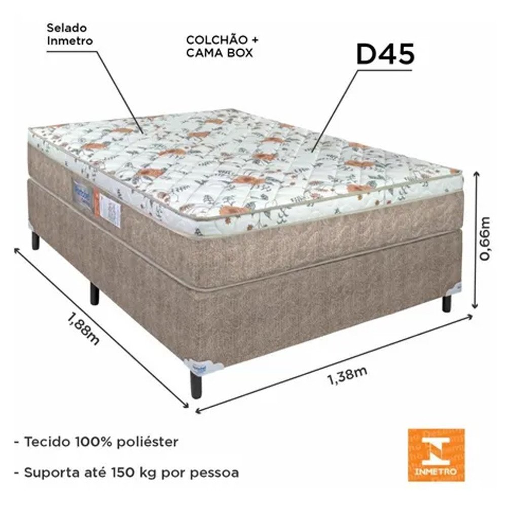 Cama Box Casal Portobel com Colchão Orthopedic D45 138x188x53cm - 3