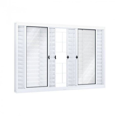 Janela de Aço Veneziana de Correr 100x120cm 6 Folhas com Grade Quadrada Riobras Branco