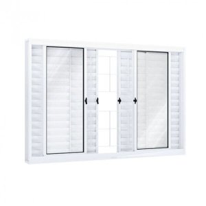 Janela de Aço Veneziana de Correr 100x120cm 6 Folhas com Grade Quadrada Riobras 