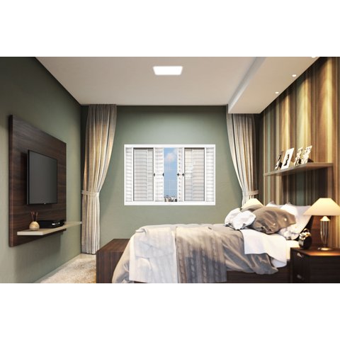 Janela de Aço Veneziana de Correr 100x150cm 6 Folhas com Grade Quadrada Riobras Branco