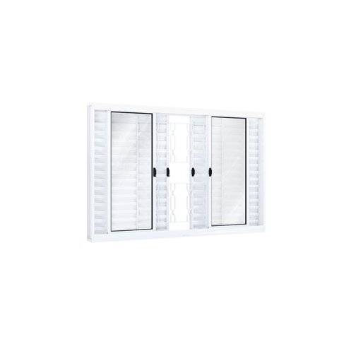 Janela de Aço Veneziana de Correr 100x100cm 6 Folhas com Grade Mosaico Riobras Branco