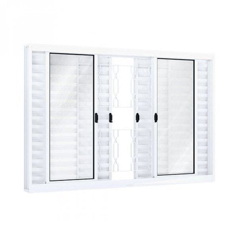 Janela de Aço Veneziana de Correr 100x120cm 6 Folhas com Grade Mosaico Riobras Branco