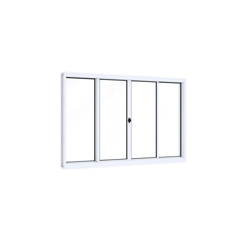 Janela de Aço de Correr 100x100cm 4 Folhas com Vidro Liso Riobras Branco Lucasa