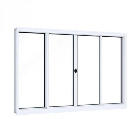 Janela de Aço de Correr 100x120cm 4 Folhas com Vidro Liso Riobras Branco Lucasa