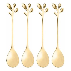 Conjunto 4 Colheres de Chá de Aço Inox Leaves Dourado - Wolff