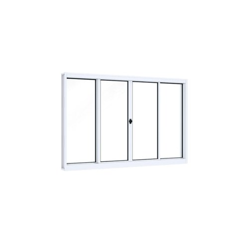 Janela de Aço de Correr 120x150cm 4 Folhas com Vidro Liso Riobras Branco Lucasa