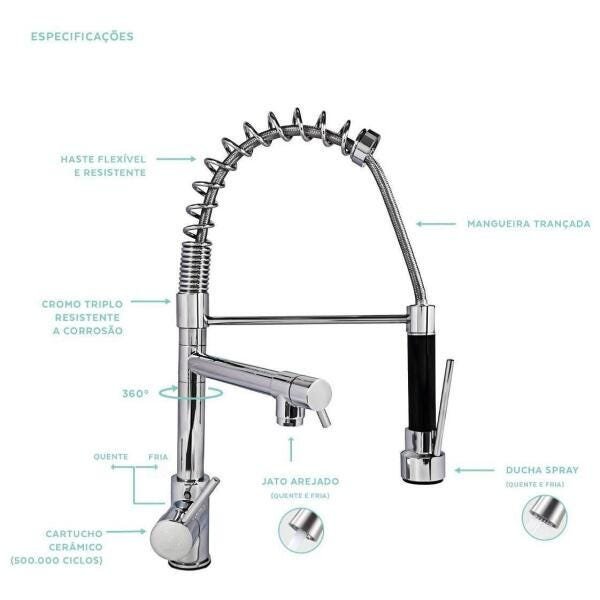 Torneira Gourmet Monocomando Cozinha 50Cm Misturador - 4