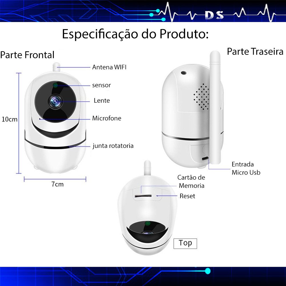 Babá Eletrônica Câmera Wifi Visão Noturna Microfone Bebê - Branco - 3