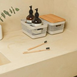 Caixa Organizadora Armário Tampa Bambu 20cm - Bege - 3