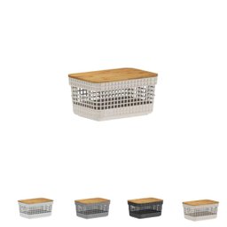 Caixa Organizadora Armário Tampa Bambu 20cm - Bege - 1