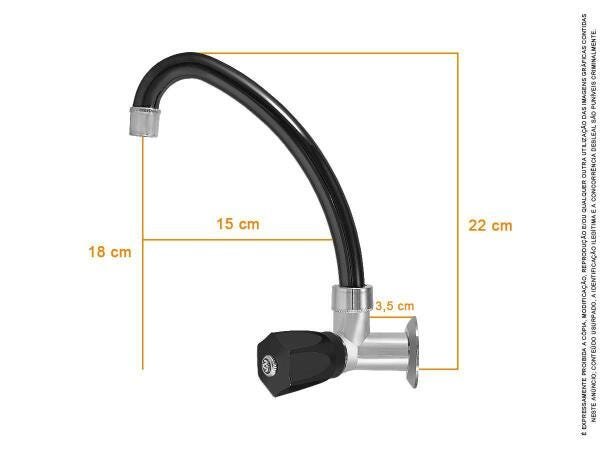 Torneira Parede Bica Móvel Cozinha Preta Cromada Slim 25419 - 4