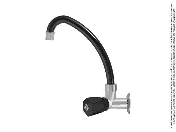 Torneira Parede Bica Móvel Cozinha Preta Cromada Slim 25419 - 5