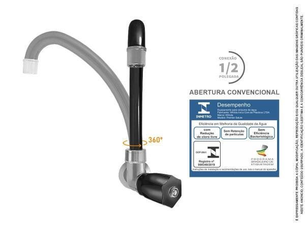 Torneira Parede Bica Móvel Cozinha Preta Cromada Slim 25419 - 2