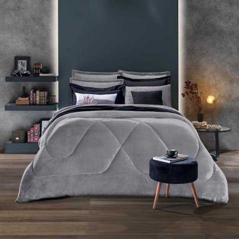 Edredom Plush Inove Liso King Cor:Cinza Cromo
