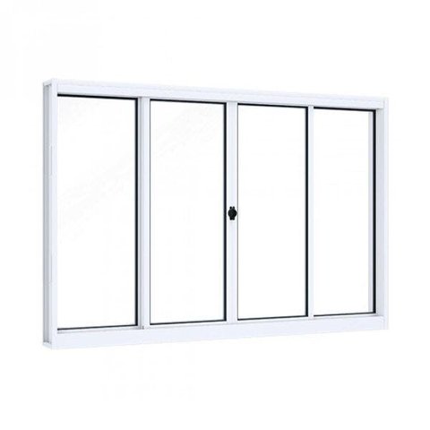 Janela de Aço de Correr 100x200cm 4 Folhas com Vidro Liso Riobras Branco Lucasa