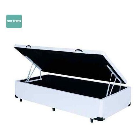 Cama Box Baú Solteiro Sintético Branco 38x88x188