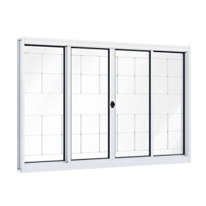 Janela de Aço de Correr 100x120cm 4 Folhas com Grade e Vidro Liso Riobras