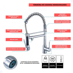 Torneira Gourmet Vip Metal Monocomando Misturador Spray - 9