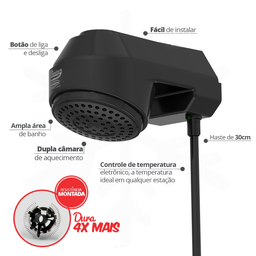 Ducha Chuveiro Eletrônica Compact Jato Amplo Inclinado Potência 7500w/220v Preto Durín - 2