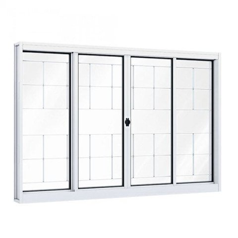 Janela de Aço de Correr 100x200cm 4 Folhas com Grade e Vidro Liso Riobras
