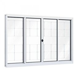 Janela de Aço de Correr 100x200cm 4 Folhas com Grade e Vidro Liso Riobras - 1 Janela de Aço de Correr 100x200cm 4 Folhas com Grade e Vidro Liso Riobras - 1