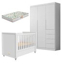 Ver imagem 1 de Berço Americano Tutto New e Guarda Roupa Infantil Eloá Branco Acetinado com Colchão Gazin –