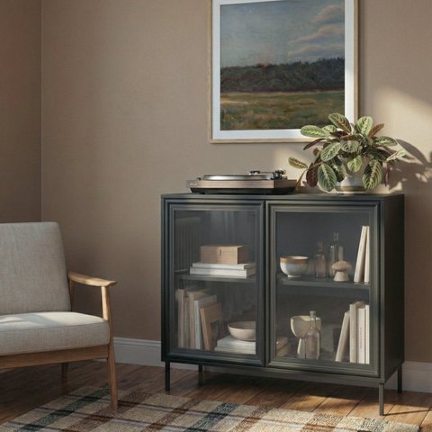 Balcão Aparador 2 Portas de Vidro 1 Prateleira