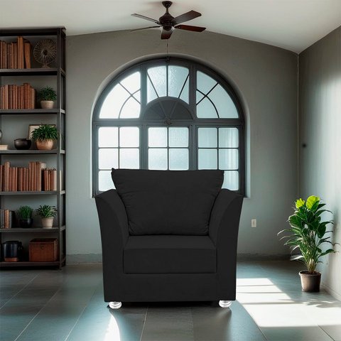 Poltrona Decorativa para Quarta, Sala e Escritorio Lisboa Suede Preto- Modena Decor
