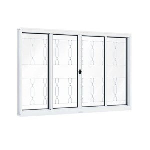 Janela de Aço de Correr 100x120cm 4 Folhas com Grade Mosaico e Vidro Liso Riobras 