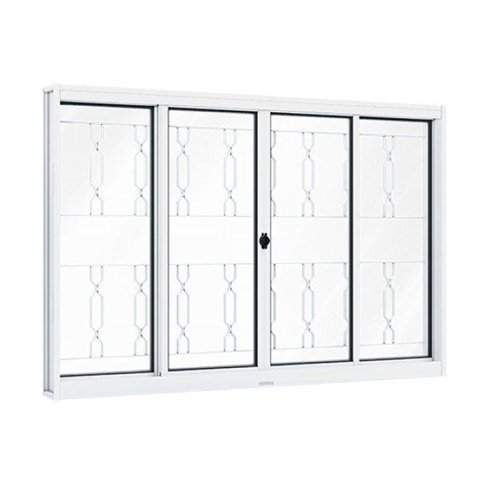 Janela de Aço de Correr 100x150cm 4 Folhas com Grade Mosaico e Vidro Liso Riobraso