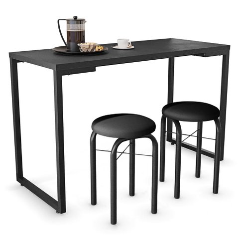 Mesa de Cozinha Bistrô Porto Preto 120cm com 2 Banquetas Industriais Maviê Preto - Mpozenato