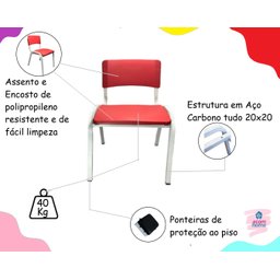 Kit 2 Cadeiras Infantil Iso Vermelha Brinquedoteca Escolas Ecomhome - 6