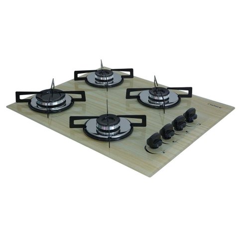 Cooktop Chamalar Bivolt Premium Ultra Chama 4 Bocas Vidro Temperado Amadeirado Claro