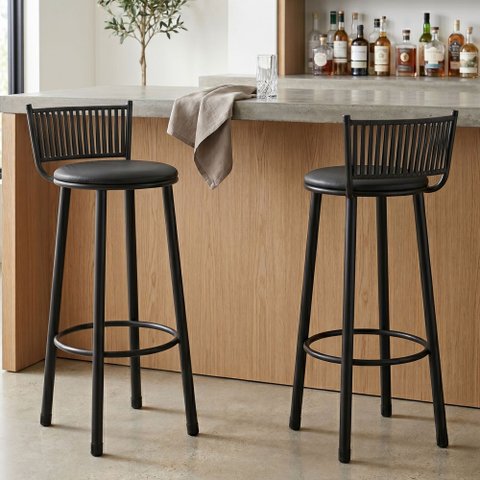 Kit 2 Banquetas Altas Estofadas Suede e Aço Bete Preto
