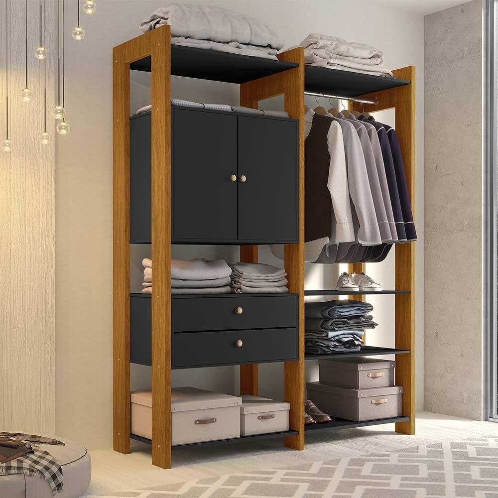 Closet Modulado Solteiro Luapa Toronto Carvalho / Preto