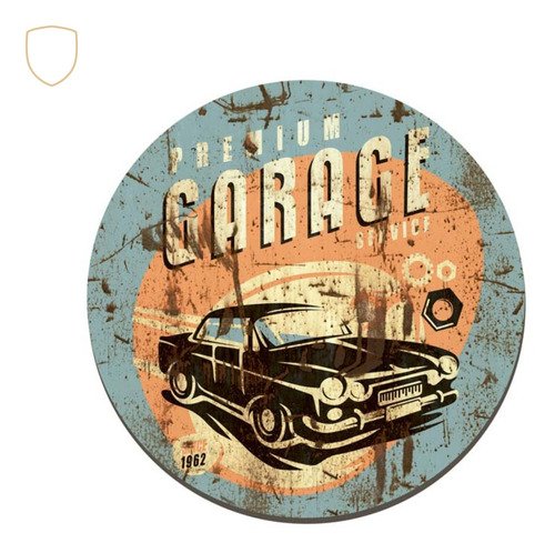 Quadro Placa Decorativa Redonda Premium Garage, Carro:garage