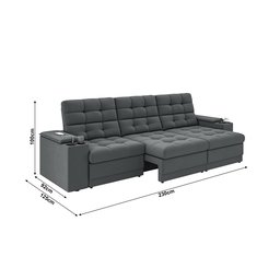 Sofá Confort Premium 2,30m Assento Retrátil/reclinável Porta Copos e Usb Suede Cinza - Xflex - 2