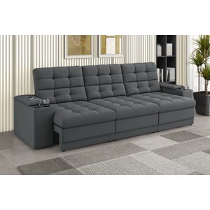 Sofá Confort Premium 2,30m Assento Retrátil/reclinável Porta Copos e Usb Suede Cinza - Xflex