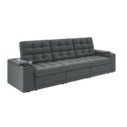 Sofá Confort Premium 2,30m Assento Retrátil/reclinável Porta Copos e Usb Suede Cinza - Xflex - 3